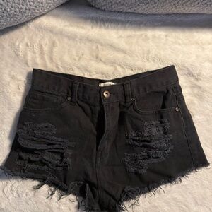Black Distressed Denim Shorts